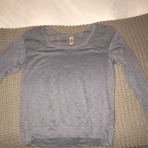 Gray long sleeve lace back dress top- like new